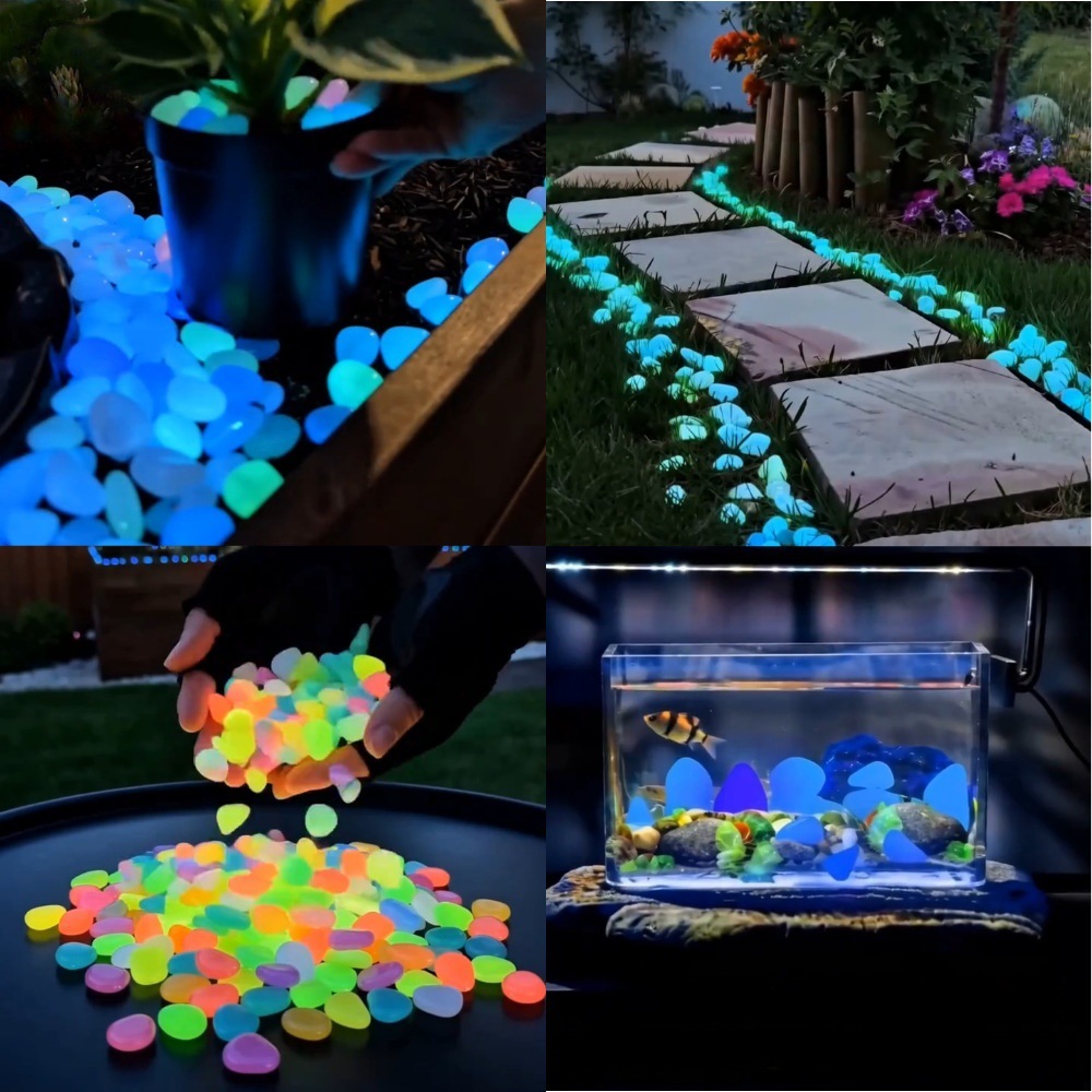 Aquarium Planted Fish - Piedras luminosas coloridas que brillan en
